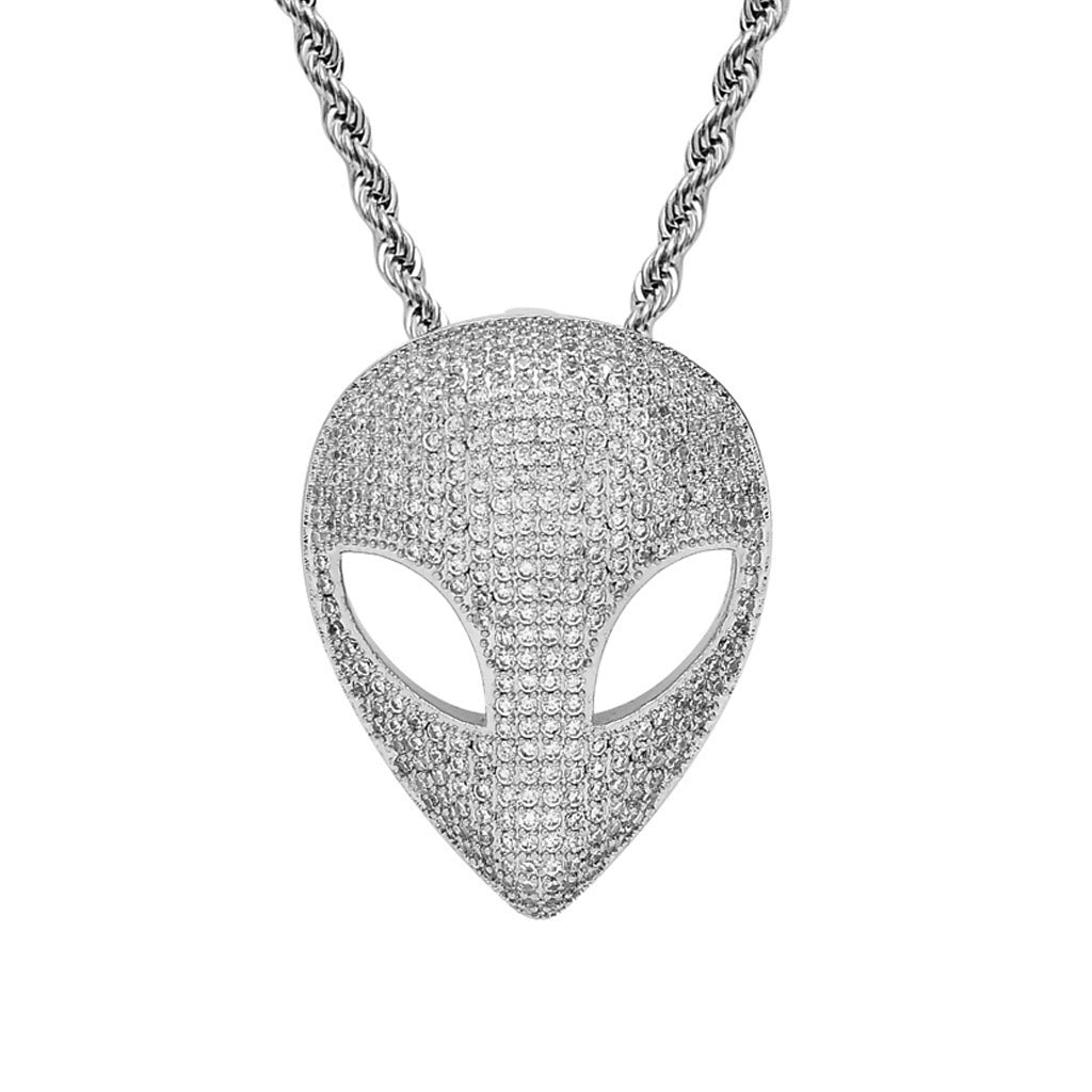 Alien Mask Pendant Micropaved Zircon Necklace