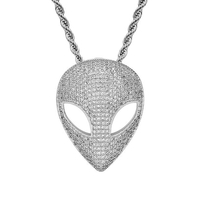 Alien Mask Pendant Micropaved Zircon Necklace