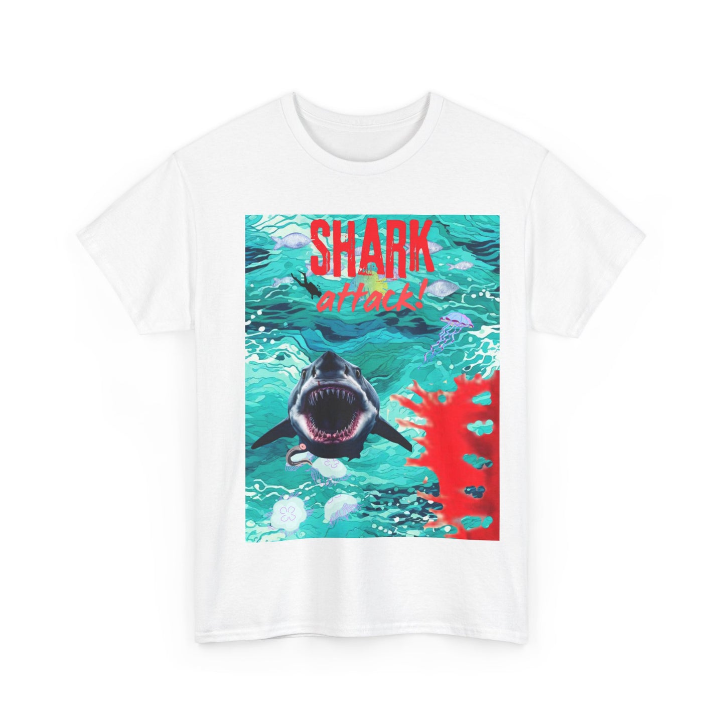 Mens Shark Attack Unisex Heavy Cotton Tee