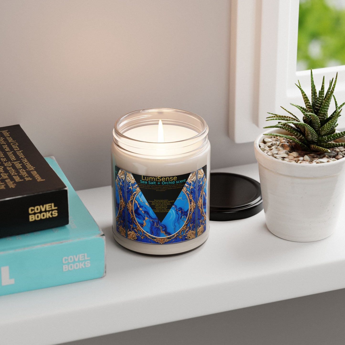 LumiSense Sea Salt + Orchid Scented Soy Candle - 9oz Aromatherapy Candle for Relaxation and Home Decor