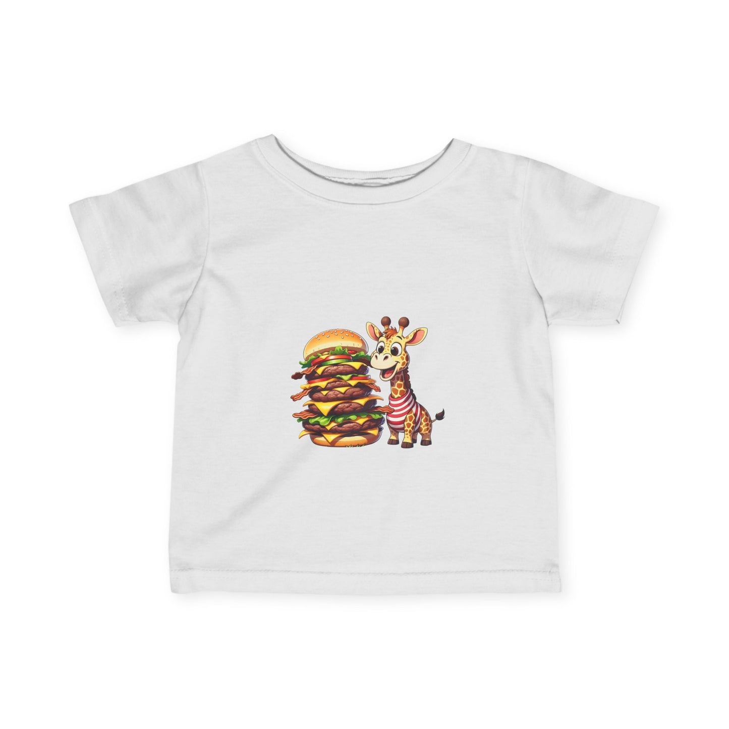 Cute Giraffe Eating Super Burger Infant Tee - Adorable Baby T-Shirt for Food Lovers