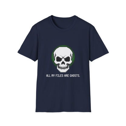 Funny Skull Graphic All My Files Are Ghosts Unisex T-Shirt, Gamer Shirt, Halloween Gift, Tech Humor Tee, Geeky Apparel, Casual Wear