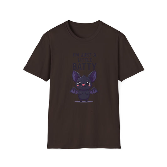 Cute I'm Just A Little Batty Graphic Tee, Funny Halloween T-Shirt, Gift for Bat Lovers, Unisex Softstyle Shirt, Quirky Casual Wear