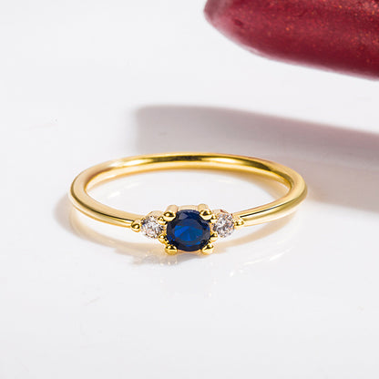 Exquisite And Small Blue Diamond 14K Gold Ring Light Simple Zircon