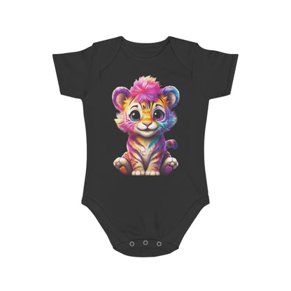 Cute Baby Animal Bodysuit with Colorful Tiger and Butterfly Designs