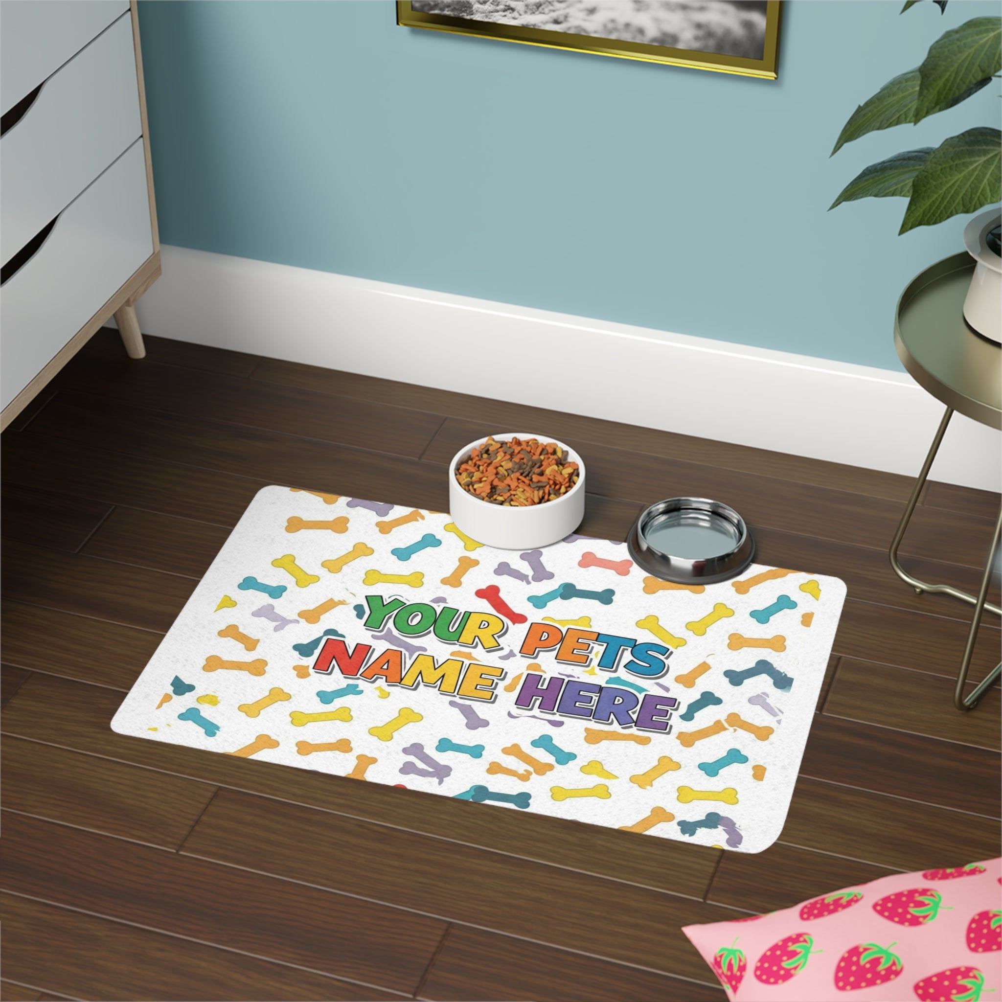 Personalized Pet Food Mat - Customizable Dog & Cat Feeding Pad (12x18)