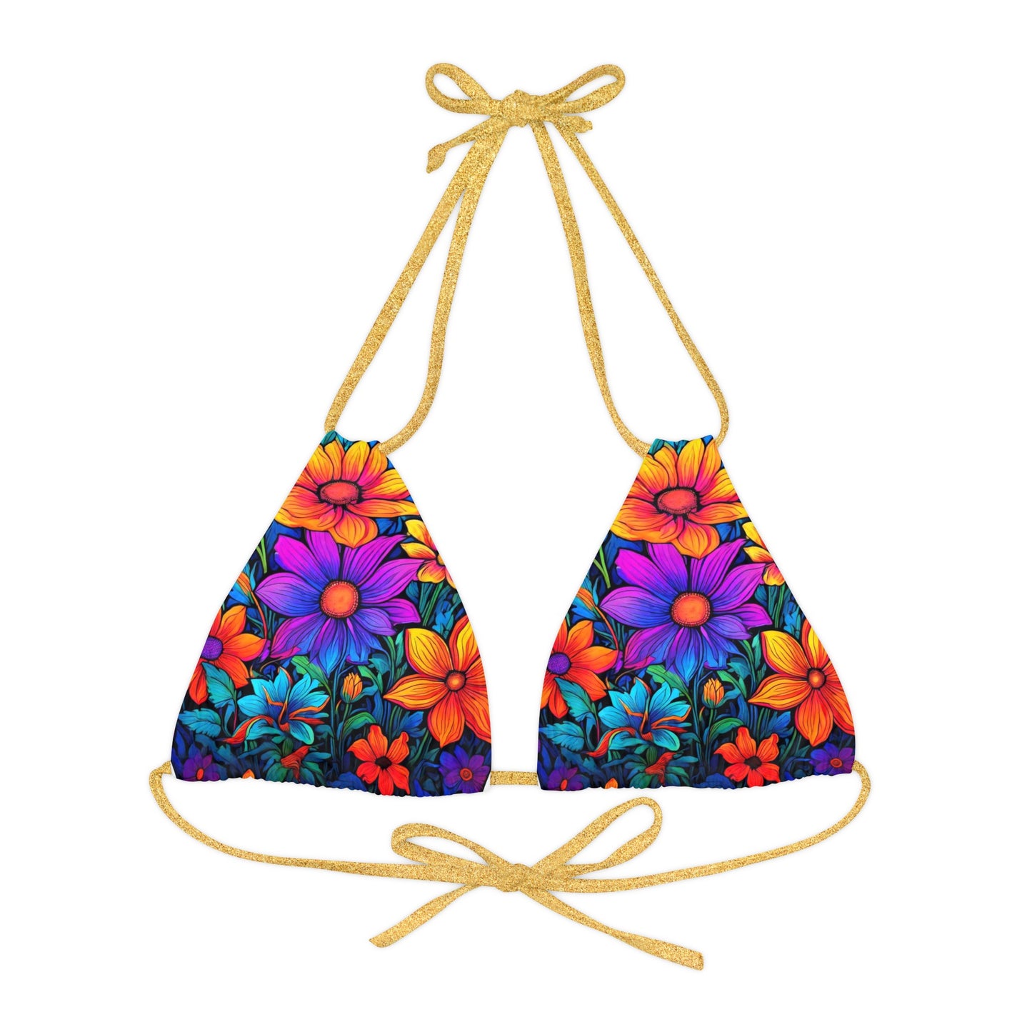 Psychedelic Flower Power Strappy Triangle Bikini Top (AOP)