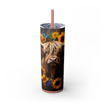 Highland Cow Skinny Tumbler with Straw, 20oz