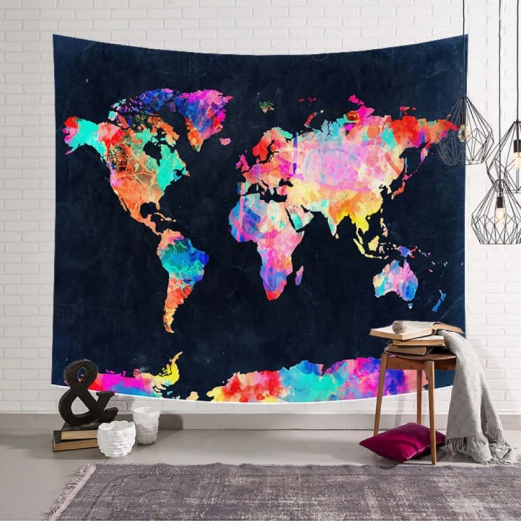 Black Map Tapestry