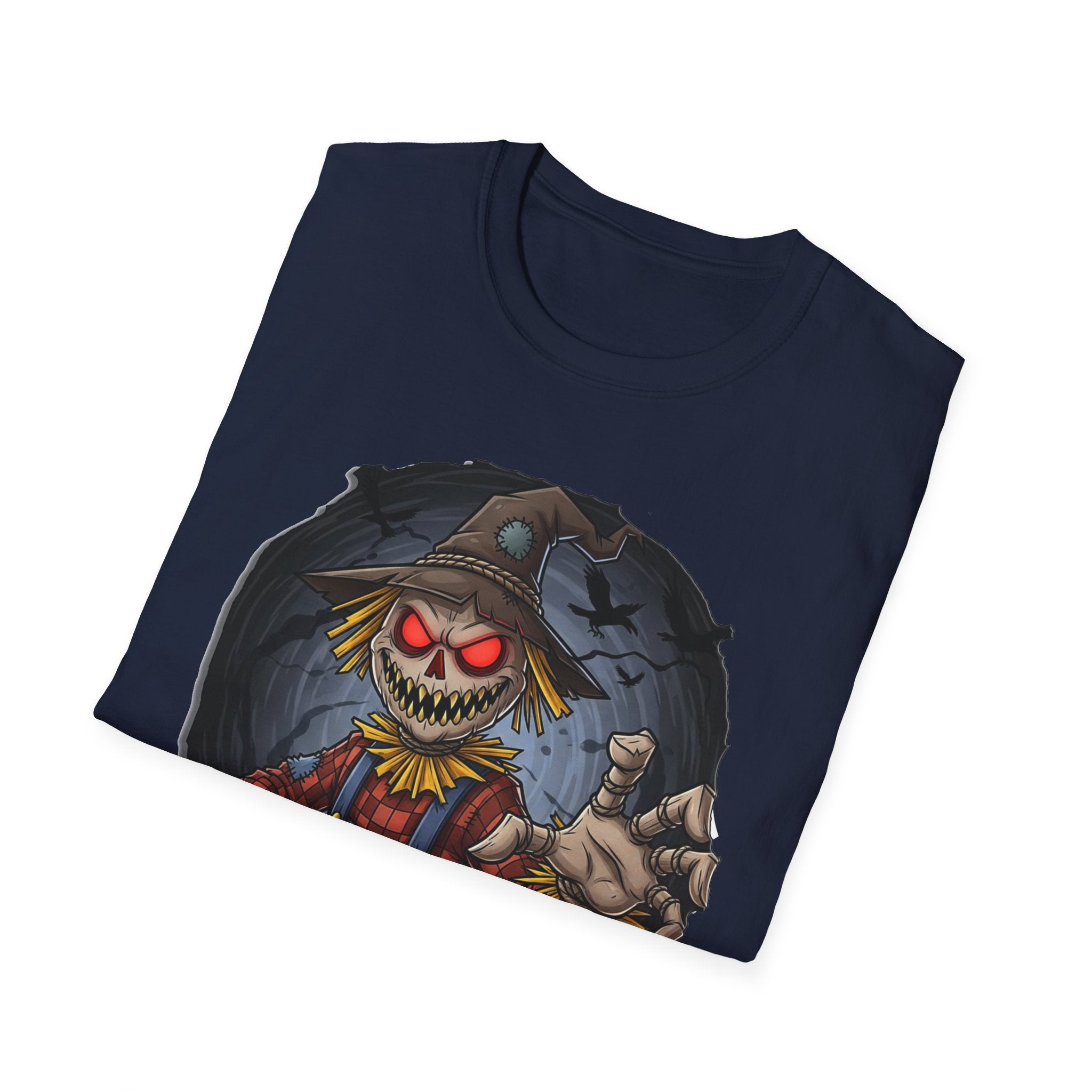 Spooky Scarecrow T-Shirt, Halloween Shirt, Scary Graphic Tee, Unisex Softstyle T-Shirt, Fall Fashion, Gift for Horror Fans