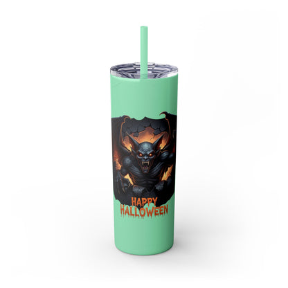 Halloween Gargoyle Skinny Tumbler with Straw, Spooky Drinkware, Perfect for Parties, Fall Decor, Trick or Treat Gifts