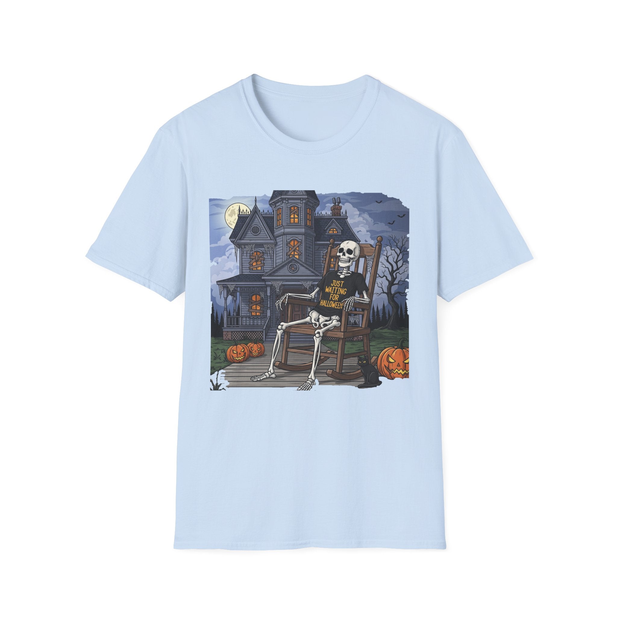 Just Waiting For Halloween Graphic Tee, Unisex Softstyle T-Shirt, Spooky Season Outfit, Perfect for Halloween Parties, Autumn Vibes, Casual Wear