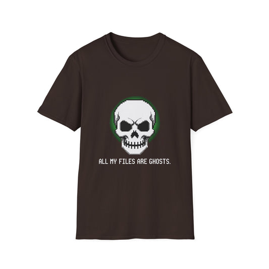 Funny Skull Graphic All My Files Are Ghosts Unisex T-Shirt, Gamer Shirt, Halloween Gift, Tech Humor Tee, Geeky Apparel, Casual Wear