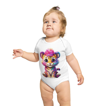 Cute Baby Animal Bodysuit with Colorful Tiger and Butterfly Designs