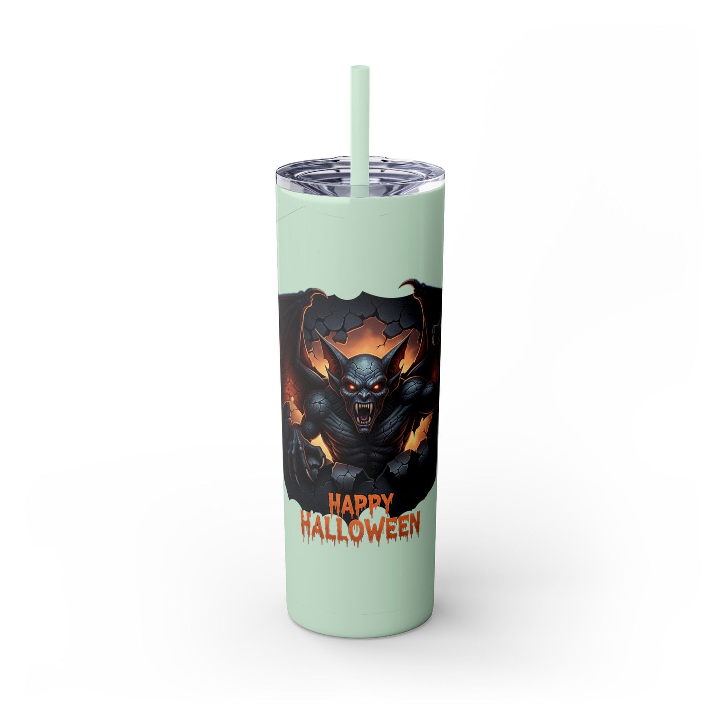 Halloween Gargoyle Skinny Tumbler with Straw, Spooky Drinkware, Perfect for Parties, Fall Decor, Trick or Treat Gifts