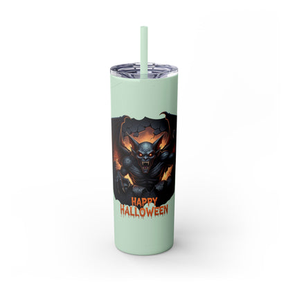 Halloween Gargoyle Skinny Tumbler with Straw, Spooky Drinkware, Perfect for Parties, Fall Decor, Trick or Treat Gifts