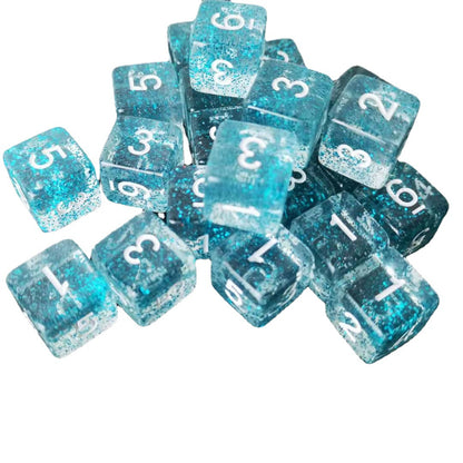 Transparent Light Blue 6 Sided Dice Set