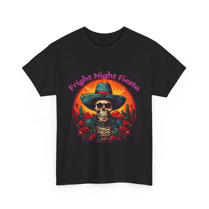 Fright Night Fiesta Unisex Heavy Cotton Tee | Spooky Skeleton Graphic T-Shirt for Halloween