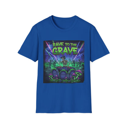 Rave to the Grave Unisex Softstyle T-Shirt | Festival Tee, Edgy Graphic Shirt, Concert Outfit, Alternative Apparel, Unique Gift