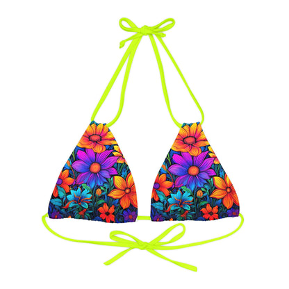 Psychedelic Flower Power Strappy Triangle Bikini Top (AOP)