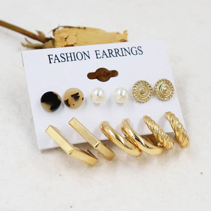 Women's Fashion Exaggerated Geometry Metal C- Shaped Earings Set