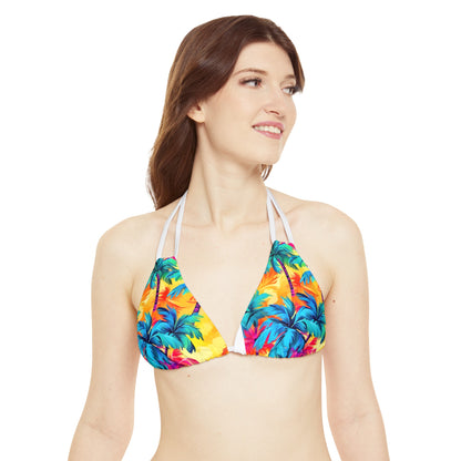 Rainbow Palm Strappy Triangle Bikini Top (AOP)