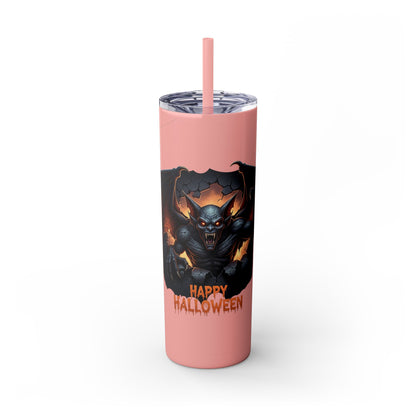 Halloween Gargoyle Skinny Tumbler with Straw, Spooky Drinkware, Perfect for Parties, Fall Decor, Trick or Treat Gifts