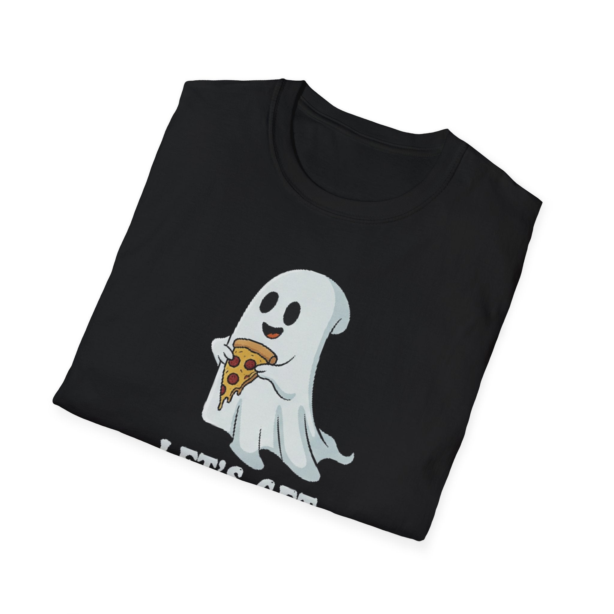 Spooky Pizza T-Shirt, Cute Halloween Shirt, Ghost Graphic Tee, Unisex Casual Wear, Gifts for Halloween Lovers