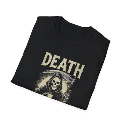 Humorous Graphic T-Shirt for Coffee Lovers, Funny Death Before Decaf Tee, Gift for Baristas, Halloween Apparel, Unisex Softstyle Shirt