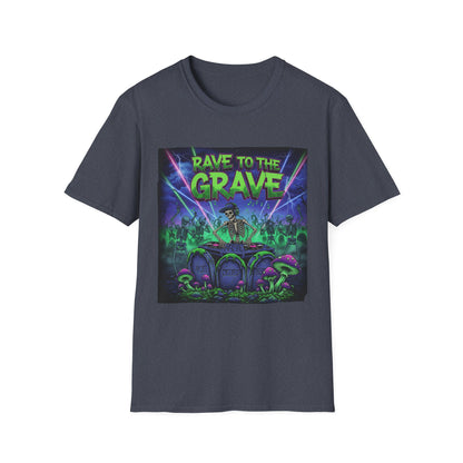 Rave to the Grave Unisex Softstyle T-Shirt | Festival Tee, Edgy Graphic Shirt, Concert Outfit, Alternative Apparel, Unique Gift