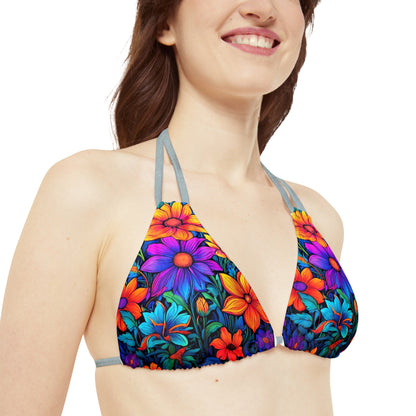 Psychedelic Flower Power Strappy Triangle Bikini Top (AOP)