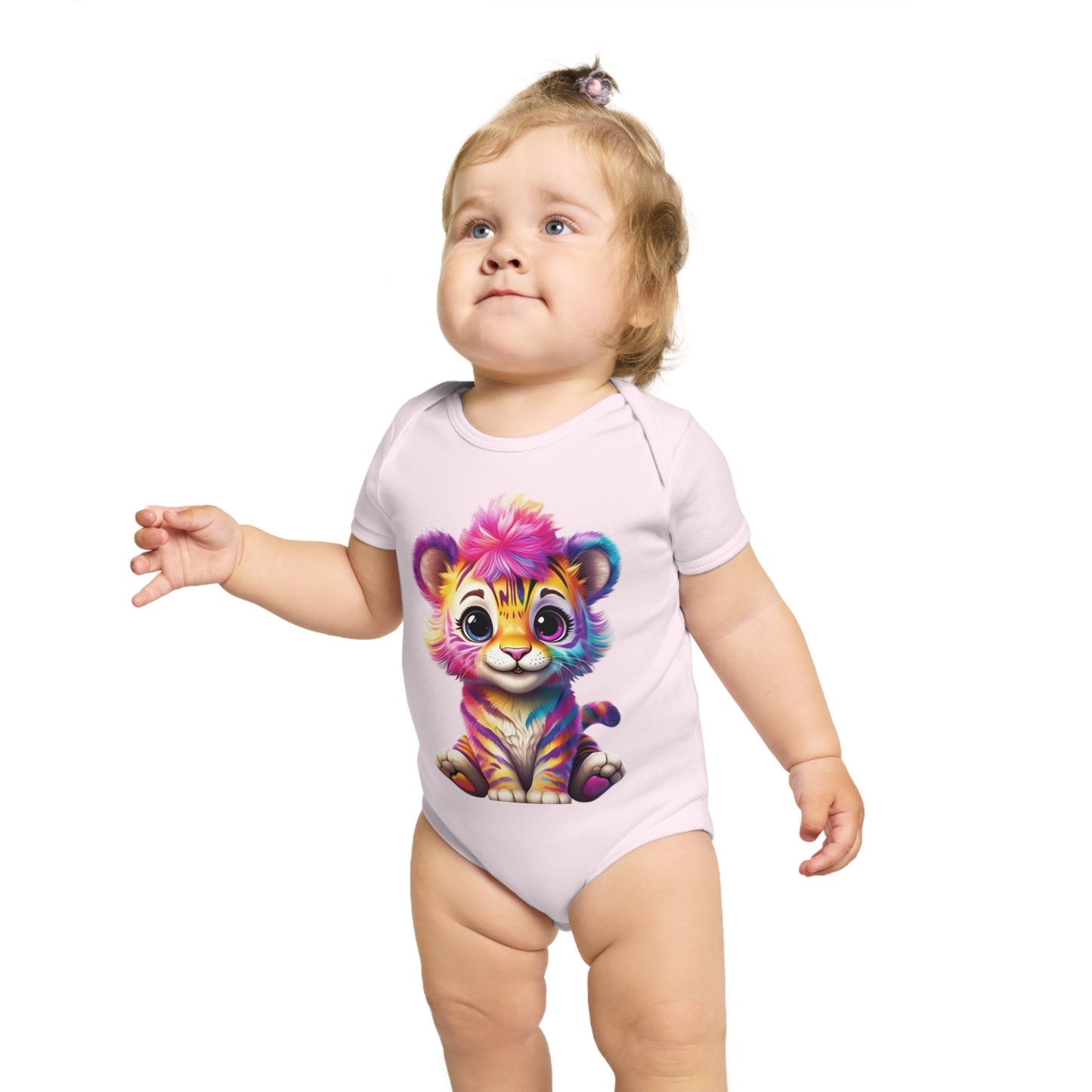 Cute Baby Animal Bodysuit with Colorful Tiger and Butterfly Designs