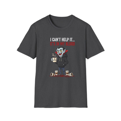 Coffee Lover's Vampire Its In My Blood Unisex T-Shirt, Funny Graphic Tee, Gift for Baristas, Coffee Addicts, Casual Wear, Halloween Apparel