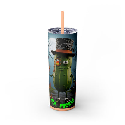 Halloween Mr. Pickle Tumbler, 20oz Skinny Tumbler with Straw, Fun for Parties, Trick or Treat, Kids Gift, Spooky Decor