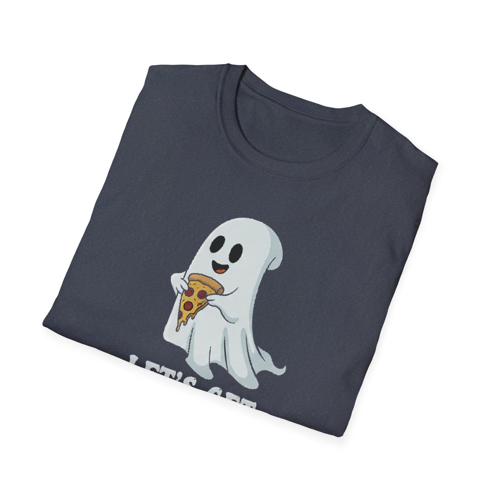 Spooky Pizza T-Shirt, Cute Halloween Shirt, Ghost Graphic Tee, Unisex Casual Wear, Gifts for Halloween Lovers