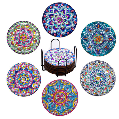 Ocean Series Diamond Painting Coaster Set Rhinestones Wooden Table Placemat With Rack For Home Decor Kitchen Accessories