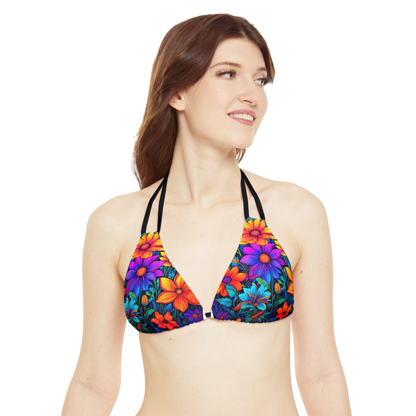 Psychedelic Flower Power Strappy Triangle Bikini Top (AOP)