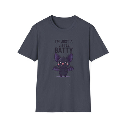 Cute I'm Just A Little Batty Graphic Tee, Funny Halloween T-Shirt, Gift for Bat Lovers, Unisex Softstyle Shirt, Quirky Casual Wear