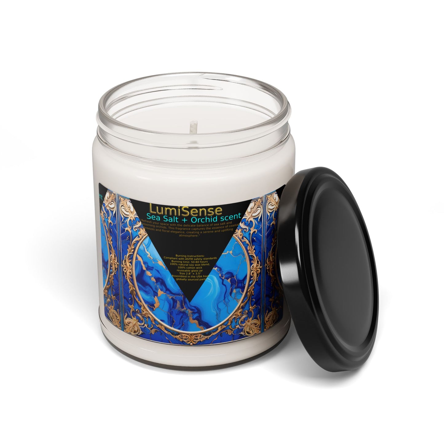 LumiSense Sea Salt + Orchid Scented Soy Candle - 9oz Aromatherapy Candle for Relaxation and Home Decor