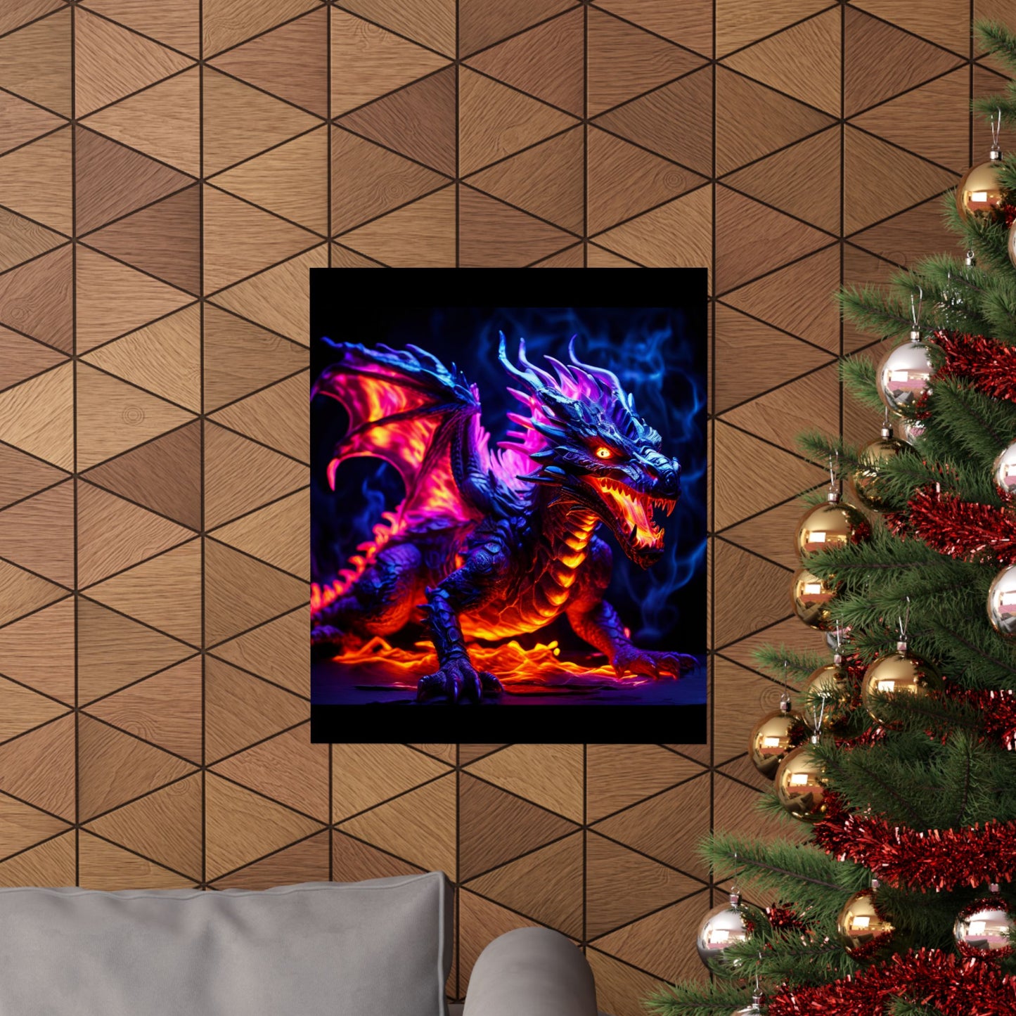 UV Black Light Reactive Neon Glow Dragon Matte Vertical Posters