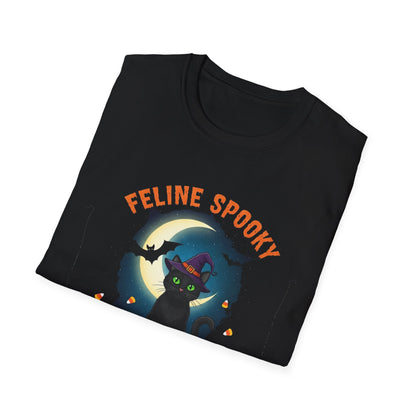Feline Spooky T-Shirt, Halloween Cat Tee, Unisex Graphic Shirt, Cute Spooky Shirt, Cat Lover Gift, Autumn Fashion