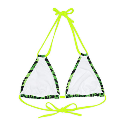 Green Leopard Strappy Triangle Bikini Top (AOP)