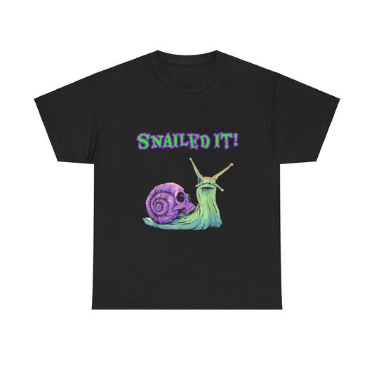 Snail Themed Unisex Heavy Cotton Tee - "Snailed It!" T-Shirt for Fun Loving Individuals