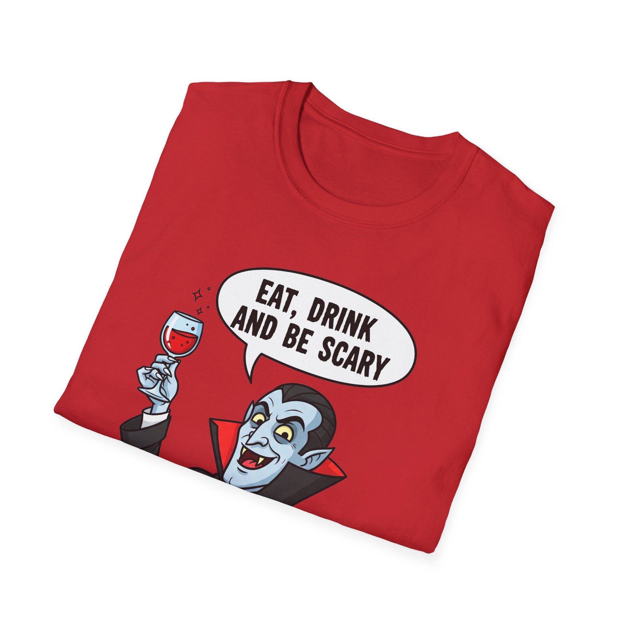 Halloween Vampire Eat Drink Be Scary T-Shirt, Unisex Cotton Tee, Spooky Graphic Tee, Costume Party Shirt, Gift for Halloween Lovers, Eat Drink Be Scary