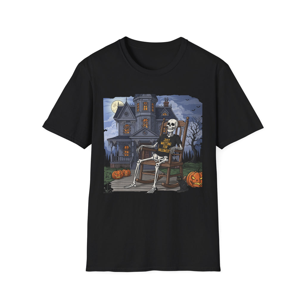 Just Waiting For Halloween Graphic Tee, Unisex Softstyle T-Shirt, Spooky Season Outfit, Perfect for Halloween Parties, Autumn Vibes, Casual Wear