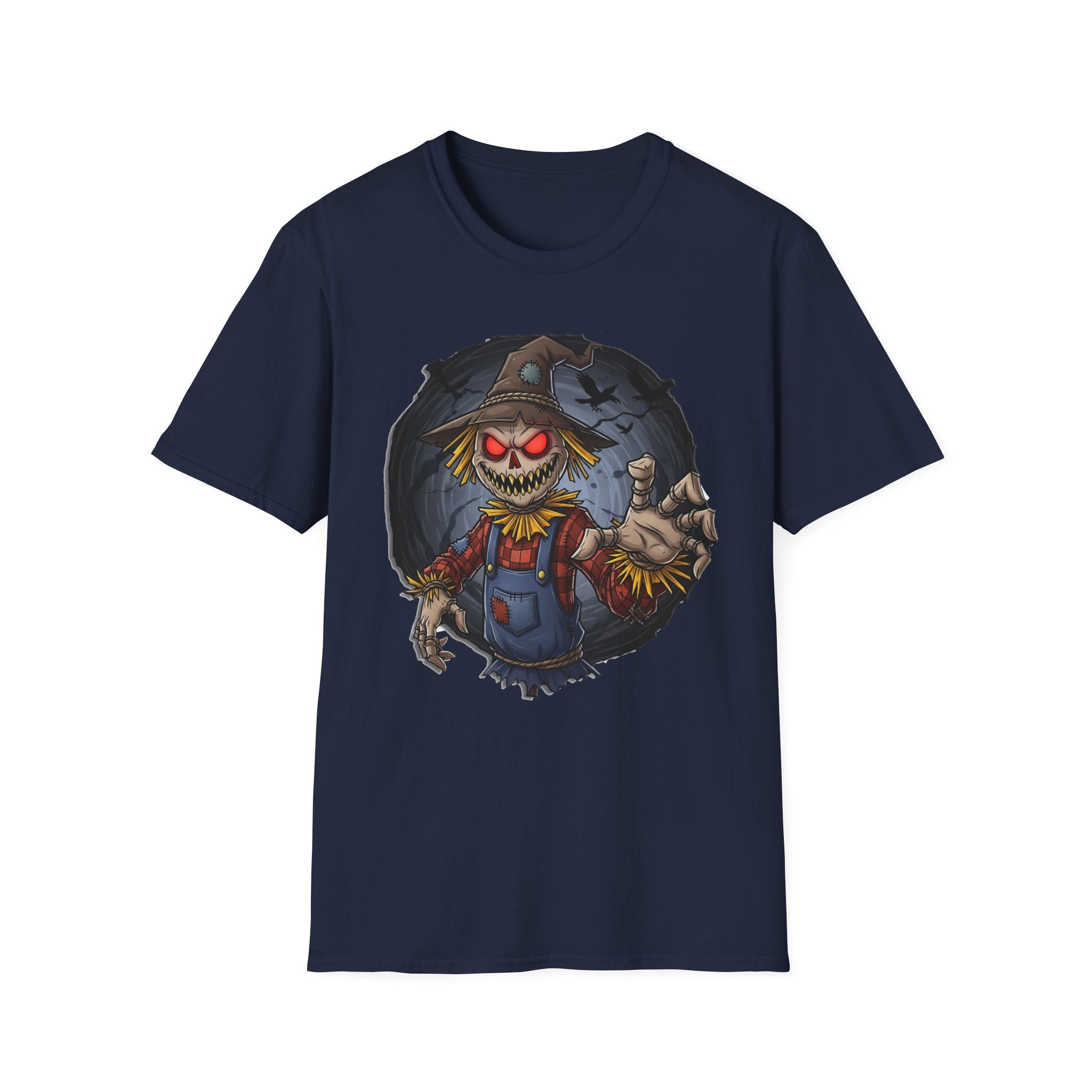 Spooky Scarecrow T-Shirt, Halloween Shirt, Scary Graphic Tee, Unisex Softstyle T-Shirt, Fall Fashion, Gift for Horror Fans