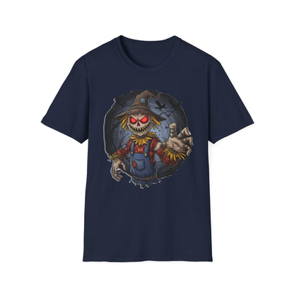 Spooky Scarecrow T-Shirt, Halloween Shirt, Scary Graphic Tee, Unisex Softstyle T-Shirt, Fall Fashion, Gift for Horror Fans