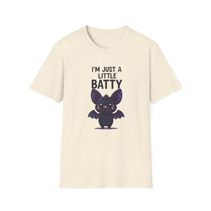 Cute I'm Just A Little Batty Graphic Tee, Funny Halloween T-Shirt, Gift for Bat Lovers, Unisex Softstyle Shirt, Quirky Casual Wear