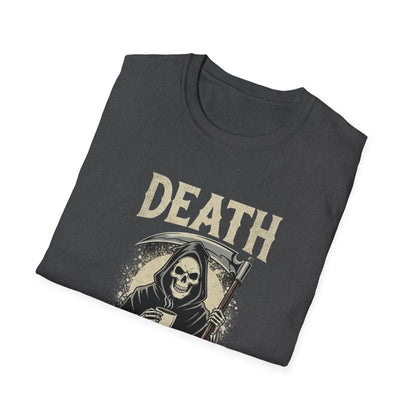 Humorous Graphic T-Shirt for Coffee Lovers, Funny Death Before Decaf Tee, Gift for Baristas, Halloween Apparel, Unisex Softstyle Shirt