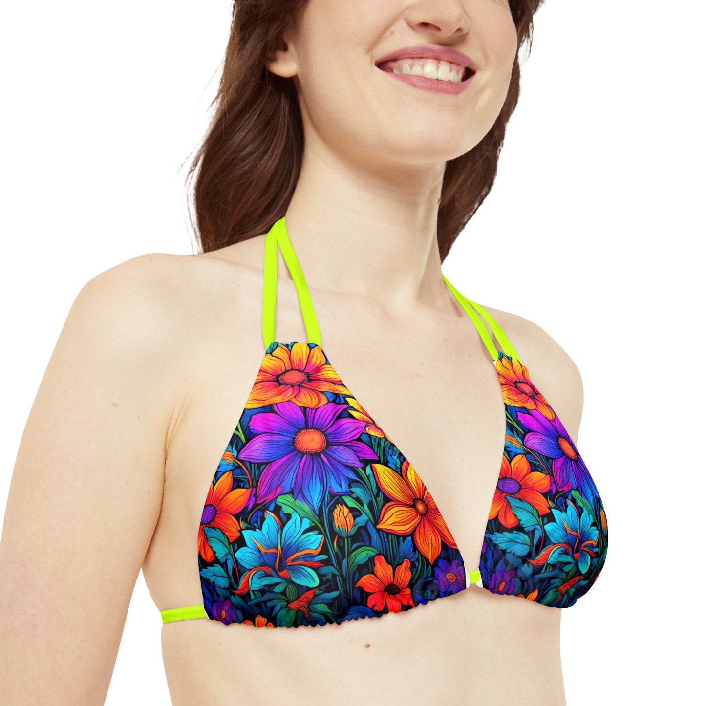 Psychedelic Flower Power Strappy Triangle Bikini Top (AOP)